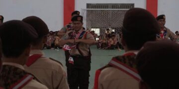 Anggota Pramuka Kukar saat mengikuti kegiatan Fire and Rescue di Tenggarong