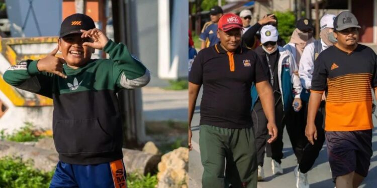 Ribuan peserta antusias mengikuti Jalan Sehat Kecamatan yang digelar KNPI Kukar dan Dispora Kukar.