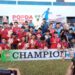 Skuad sepak bola Kukar merayakan medali emas POPDA XVII Kaltim 2025.
