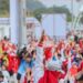 Peserta Zumba antusias mengikuti gerakan dalam sebuah event olahraga di Kukar